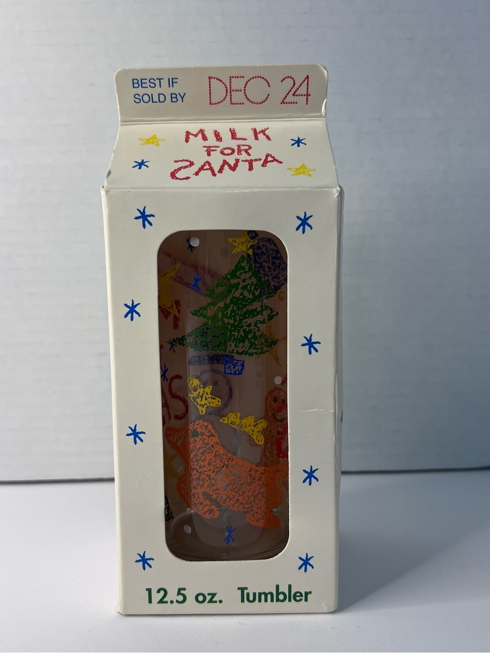 Anchor Hocking Glass “Milk For Santa” 12.5oz Christmas Tumbler 70”s Collectible.